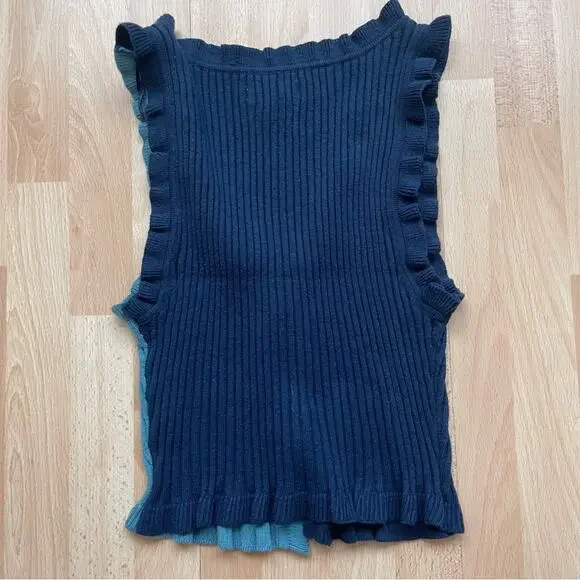 Aeropostale Color blocked Ruffle button-up cropped tank knit top women’s size S - Picture 3 of 7